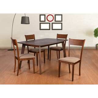 Olivia Mid-Century 5 Piece Extendable Dining Set, Brown
