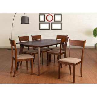 Olivia Mid-Century 7 Piece Extendable Dining Set, Brown