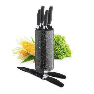 New England Cutlery 7-piece Black Marble Finished Non-stick Knife Block Set