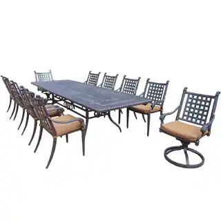 Plymouth 11-piece Dining Set, with Extendable Table, and Sunbrella Cushioned Chairs, and Swivel Rockers