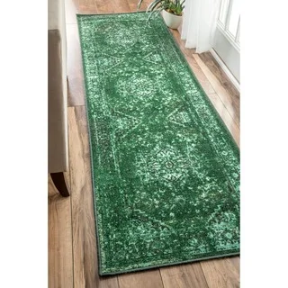 nuLOOM Traditional Vintage Inspired Overdyed Fancy Green Runner Rug (2'6 x 8')