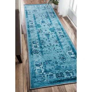 nuLOOM Traditional Vintage Inspired Overdyed Floral Turquoise Runner Rug (2'6 x 8')