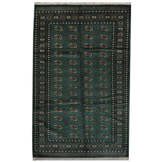 Herat Oriental Pakistani Hand-knotted Prince Bokhara Green/ Gold Wool Rug (5' x 8')