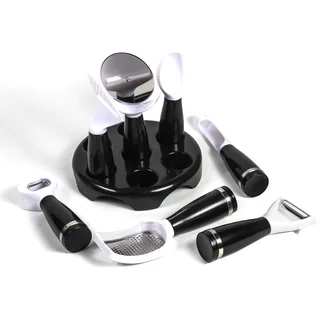 Black and White Stainless Steel 7-piece Kitchen Gadget Set with Stand