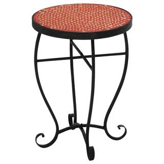 Moroccan Mosaic Red Round Side Accent Table