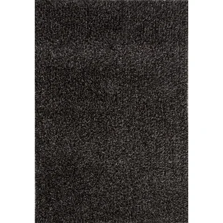 Shag Solid Pattern Gray/Ivory Polyester Area Rug (5' x 7'6)