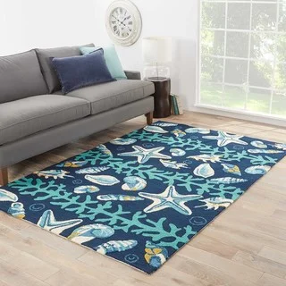 Indoor/Outdoor Coastal Pattern Blue/Ivory Polypropylene Area Rug (7'6 x 9'6)