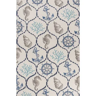 Contemporary Coastal Pattern Ivory/Blue Polyester Area Rug (7'6 x 9'6)