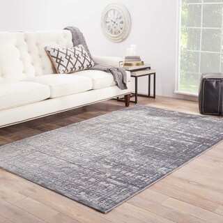Contemporary Abstract Pattern Gray Rayon Chenille Area Rug (9' x 12')