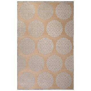 Contemporary Medallion Pattern Ivory/Gray Rayon Chenille Area Rug (9' x 12')