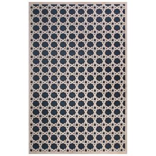 Contemporary Trellis, Chain And Tile Pattern Blue/Ivory Rayon Chenille Area Rug (7'6 x 9'6)
