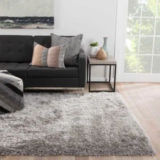 Shag Solid Pattern Gray Polyester Area Rug (9' x 12')