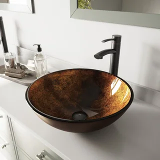 VIGO Russet Glass Vessel Bathroom Sink and Milo Faucet Set in Antique Rubbed Bronze Finish