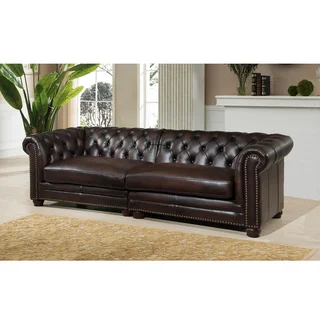 Dax Premium Top Grain Brown Tufted Leather 100-inch Sectional Sofa