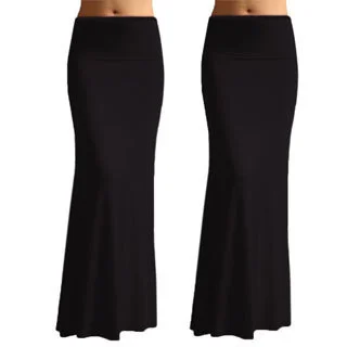 Women's Solid Black Rayon Spandex Maxi Skirt (Pack of 2)