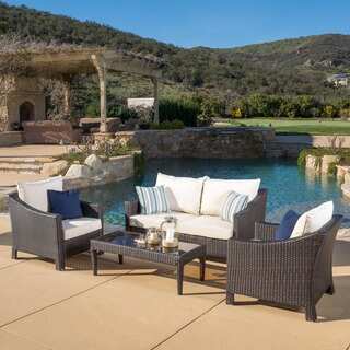 Antibes Outdoor 4-piece Wicker Chat Set with Cushions by Christopher Knight Home