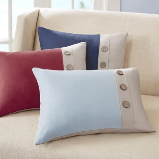 Madison Park Feather Down Filled Linen 3-Button Oblong Pillow--3 Color Options