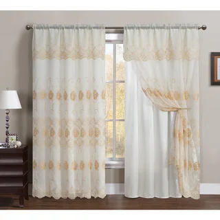 VCNY Lilliana Embroidered Curtain Panel with Attached Valance and Backing