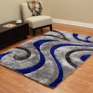 3D Shaggy-806 Abstract wavy swirl design Electric Blue color area rug 5'x7'