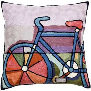 Bicycle Handmade Chain-stitch Throw Pillow (India)