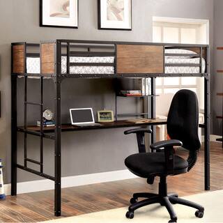 Furniture of America Markain Industrial Metal Loft Bed with Workstation