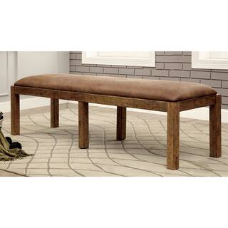 Furniture of America Matthias Industrial Rustic Pine Upholstered Dining Bench