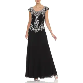 J Laxmi Women's Black Cap-Sleeve Embellished Bodice Dress