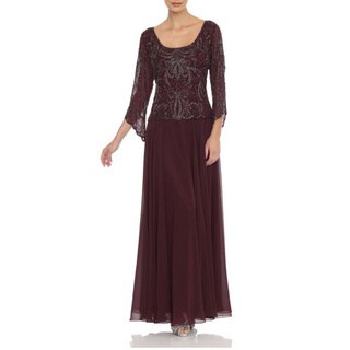 J Laxmi Women's Wine Three-Quarter-Sleeve Embellished Overlay Dress