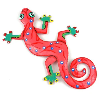 Handmade Eight Inch Metal 'Bright Pink' Gecko (Haiti)