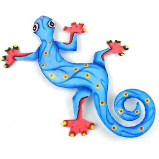 Handmade Eight Inch Metal 'Ocean Blue' Gecko (Haiti)