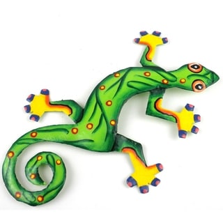 Hand Painted Eight Inch Metal 'Leaf Green' Gecko (Haiti)