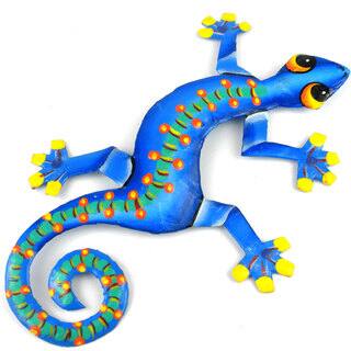 Hand Painted Eight Inch Metal 'Spotted Spine' Gecko (Haiti)