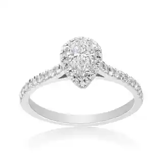 Andrew Charles 14k White Gold 3/4ct TDW Diamond Pear-cut Halo Ring (H-I, SI2-I1)