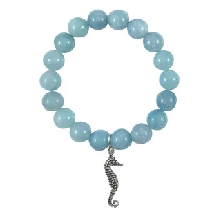 Terra Charmed Aquamarine Bead Bracelet with Seahorse Charm