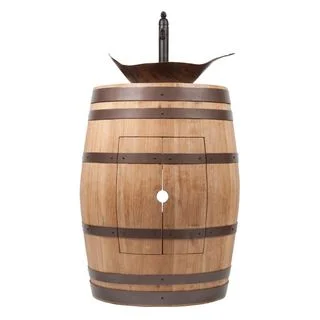 Premier Copper Products Wine Barrel Natural Finish Vanity Package with Leaf Vessel Hammered Copper Sink and Faucet