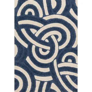 Jullian Navy/ Ivory Abstract Shag Square Rug (7'7 x 7'7)
