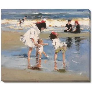 Edward Potthast 'Children Playing at the Seashore' Hand Painted Framed Canvas Art