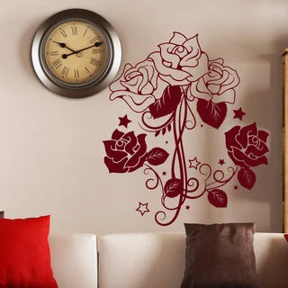 Wall Decal Flower Roses Design Decals for Florists Bedroom Bathroom Vinyl Stickers Decor Red
