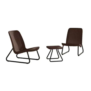 Keter Rio 3-piece All-weather Outdoor Garden Patio Brown Conversation Chair and Table Set Furniture