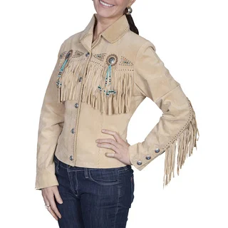 Scully Leather Women's Camel Boar Suede Fringe and Beaded Jacket (Size Small)