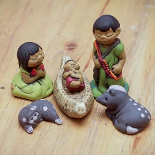 Set of 6 Ceramic 'An Ashaninka Christmas' Nativity Scene (Peru)