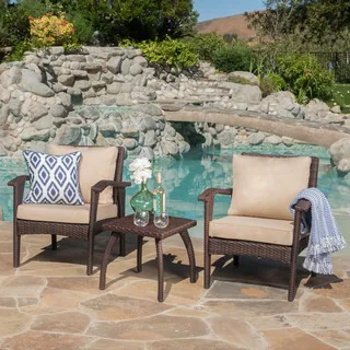Honolulu Outdoor 3-piece Wicker Chat Set with Cushions by Christopher Knight Home