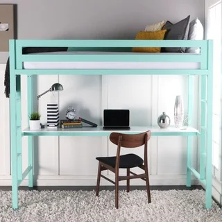 Twin Metal Loft Bed with Workstation - Mint