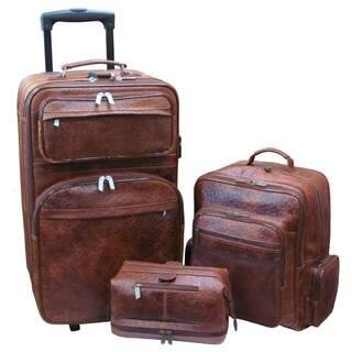 Amerileather Brown Ostrich-print Leather Three-Piece Luggage Set Set