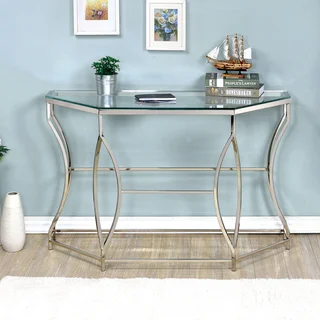 Furniture of America Martello Contemporary Chrome Glass Top Sofa Table