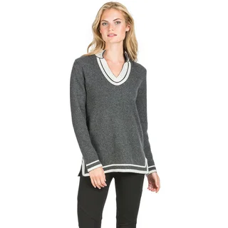 Ply Cashmere Women's Two-tone Border Stripe Cashmere Sweater