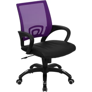 Rerna Purple Mesh Swivel Adjustable Office Chair with Black Leather Padded Seat