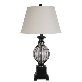 Catalina Led Metal and Clear Glass Table Lamp with Dark Brown Finish and Linen Shade