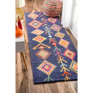 nuLOOM Contemporary Handmade Wool/ Viscose Moroccan Triangle Navy Rug (2'6 x 10')