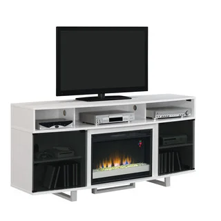 Enterprise Lite Contemporary TV Stand with 26 Inch Contemporary Electric Fireplace, Gloss White